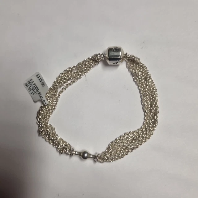 PANDORA SILVER MULTI strand Chain Bracelet Rock Star clip charm