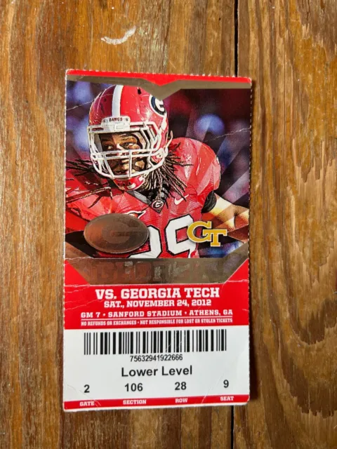 UGA Bulldogs vs. Georgia Tech Football Ticket Stub  11/24/12 Isaiah Crowell