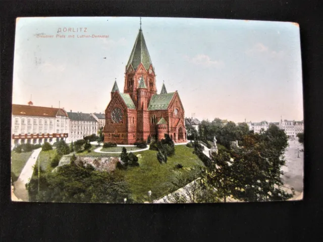 Ansichtskarte Görlitz, Dresdner Platz mit Luther-Denkmal, 1910, gebraucht