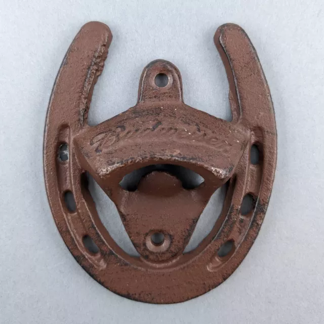 Budweiser Cast Iron Horseshoe Beer Bottle Opener + Screws Mount  Clydesdales