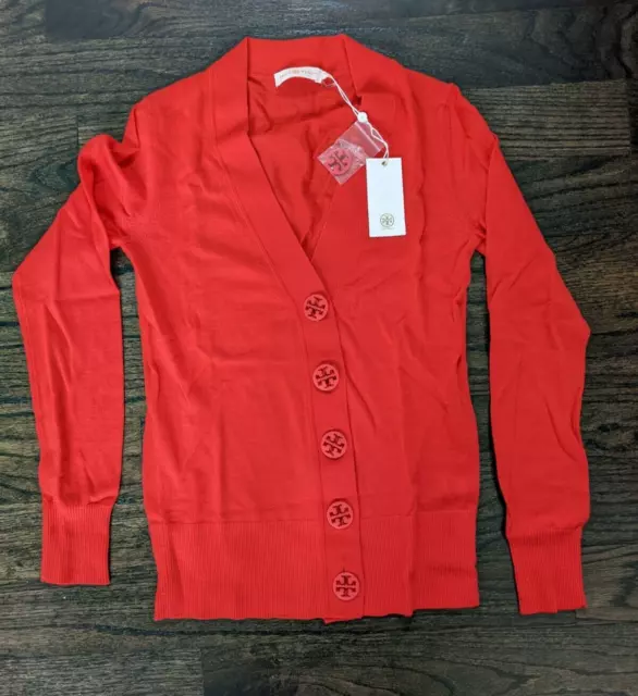 Tory Burch Simone Cardigan Merino Wool Red Reva Buttons - Multiple Sizes