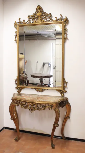 Fino Panel Con Espejo de Madera Tallada E Dorado - Principios Del '900