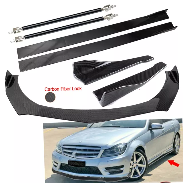 Front Bumper Lip Splitter Spoiler Rear Lip Strut R For Mercedes Benz W204 Carbon