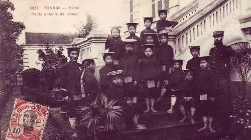 B2552+ Cpa Tonkin Hanoï Petits Enfants De Troupe