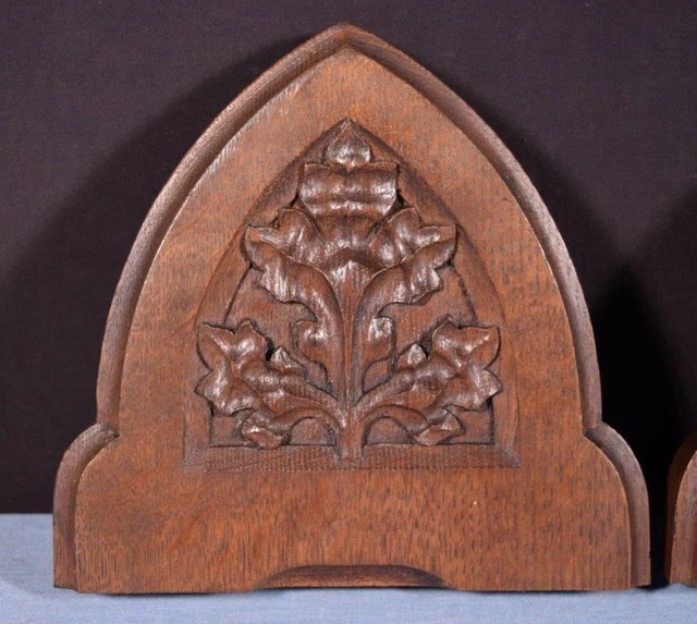 *Pair of Gothic Carved Architectural Panels/Trim in Solid Oak Wood Salvage 5
