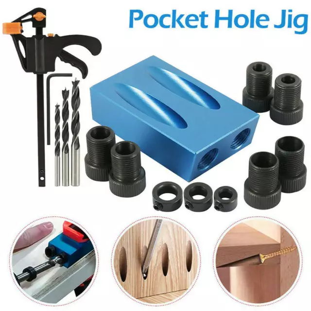 15x Pocket Hole Screw Jig Dowel Drill 6/8/10mm Carpenters Wood Guide Joint Angle