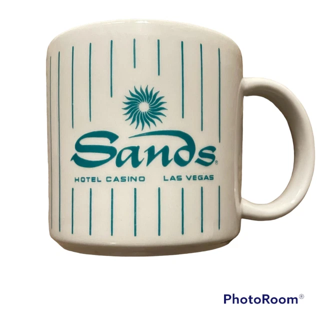 THE SANDS HOTEL & CASINO LAS VEGAS - Teal Striped Coffee Mug - VINTAGE Classic!