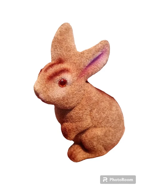 Vintage Coin Bank Flocked Standing Bunny Rabbit Easter Fuzzy Felted