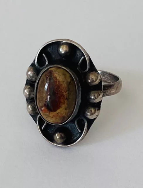 VINTAGE STERLING SILVER Mexican Boulder Cantera Orange Fire Opal Ring ...