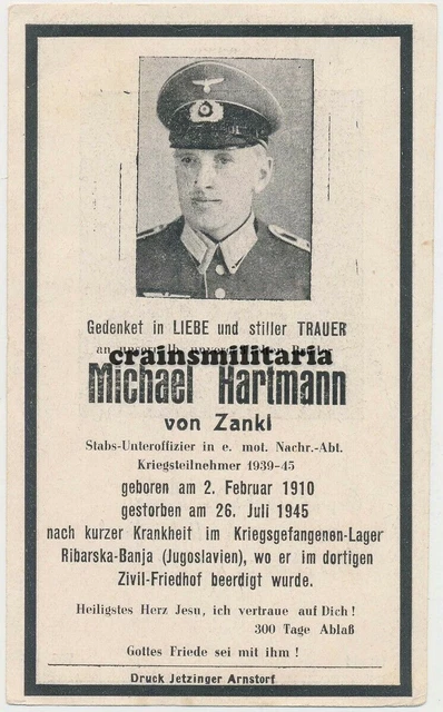 Orig. Sterbebild Uffizier + Gefangenenlager RIBARSKA-BANJA Jugoslawien Serbien