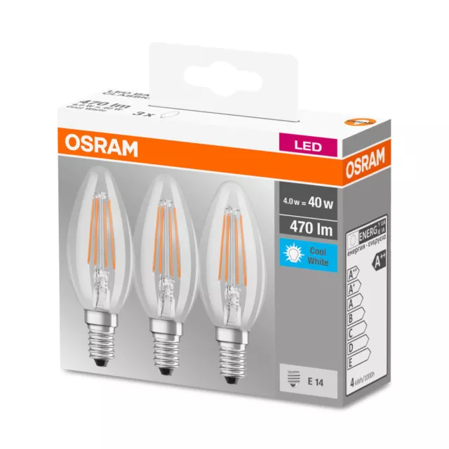 30 x Osram LED Filament Leuchtmittel Kerzen 4W = 40W E14 klar Neutralweiß 4000K 3