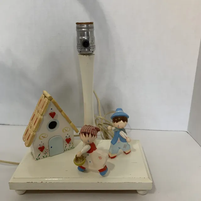 Vintage 1960s Wooden Nursery Lamp by Nursery Plastics Inc.  Boy & Girl WORKS