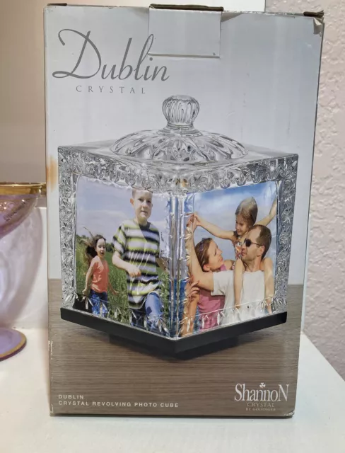 Gorgeous Dublin Crystal Glass Revolving Photo Cube 7” Shannon Godinger Frame NIB