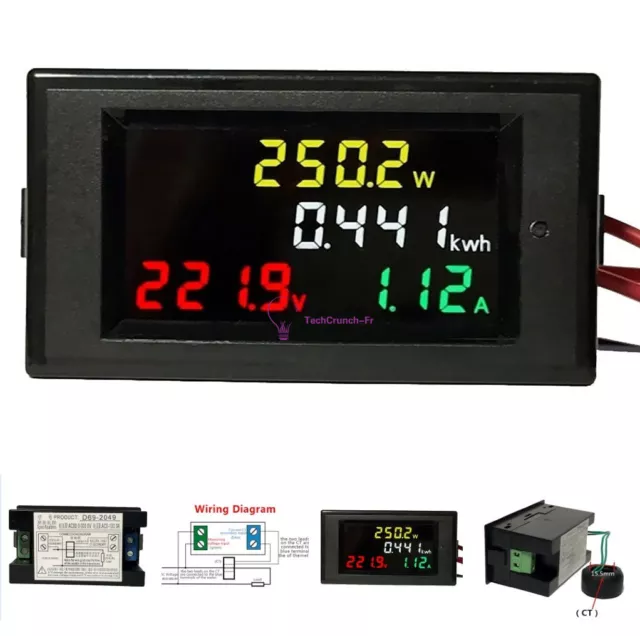 Digital AC 80-300V LCD Voltmeter Ammeter Volt Amp Power Kwh Panel Meter 100A