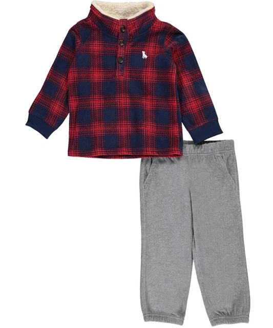 Carter's Baby Boy's 2 Pc Plaid Fleece Shirt & Pants  Set  9 Months NWT