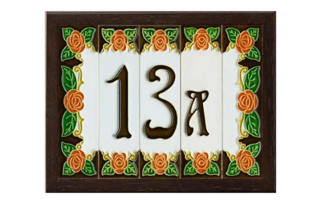 Italian 15cm x 4.7cm Orange Rose Ceramic House Number, Letters tiles & Frames