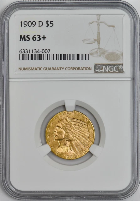1909-D $5 Gold Indian MS63+ NGC 945349-2