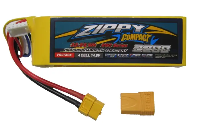 ZIPPY COMPACT 2200mAh 4S 14.8V 25C LIPO BATTERY PACK DEANS T CONNECTOR RC