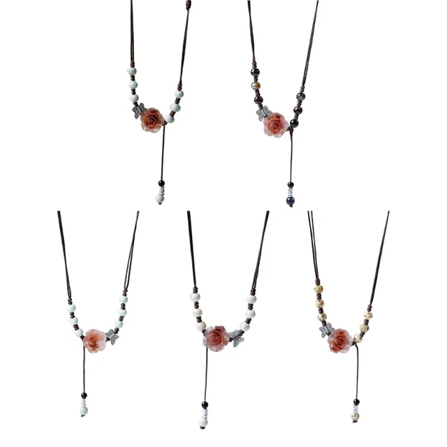 Camellia Flower Neckchain Vintage Floral Pendant Charm Choker Chain Neck Jewelry