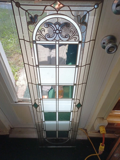 2 of Arts & Crafts Gold Mirrored Leaded Stained Glass Transom Window 13.5"x44"