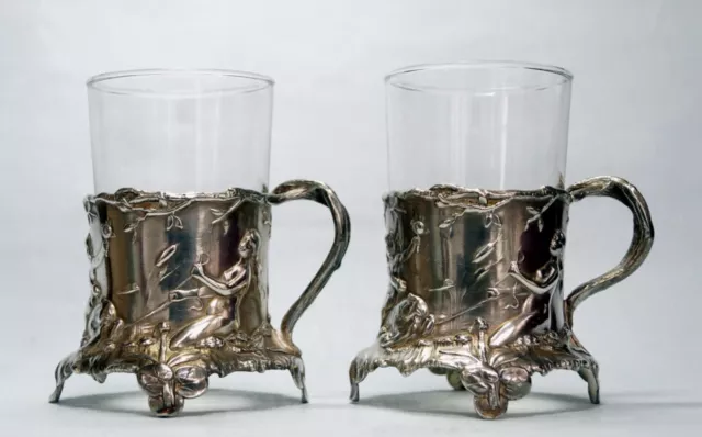 WMF - ART Nouveau - Art Nouveau - set of 2 - tea glass holder - tea glass  holder circa 1900 £357.69 - PicClick UK