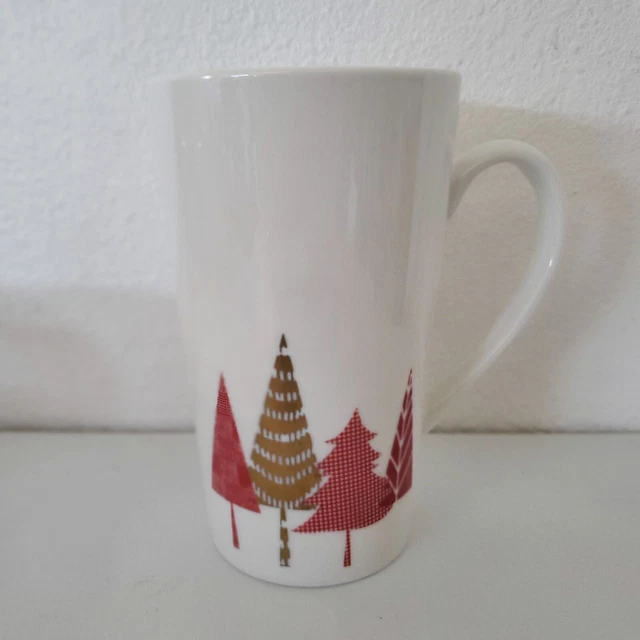 Starbucks 2017 White 16 oz Mug Red Gold Christmas Trees Holiday Edition with lid