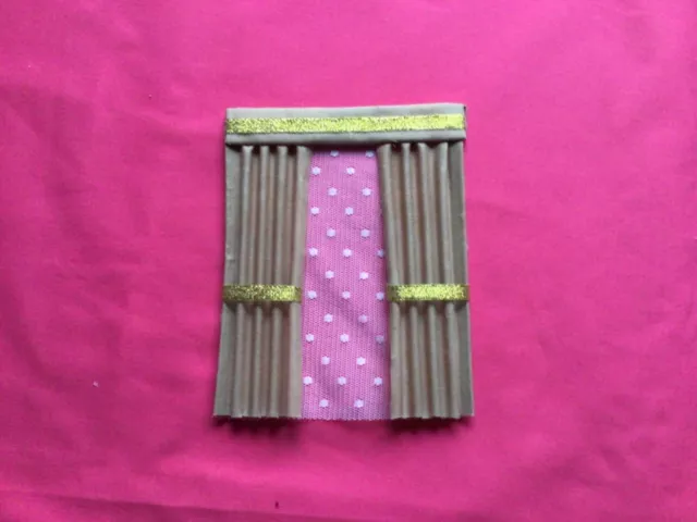 1 beige dolls house curtain 4” x 5”