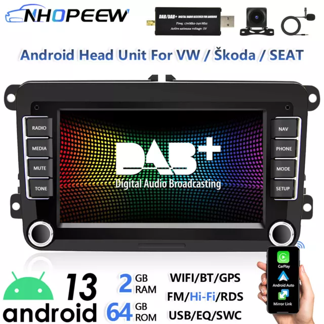 DAB+ Android13 Radio Carplay GPS For VW Golf MK5 6 Polo 6r Passat b6 7 Head Unit