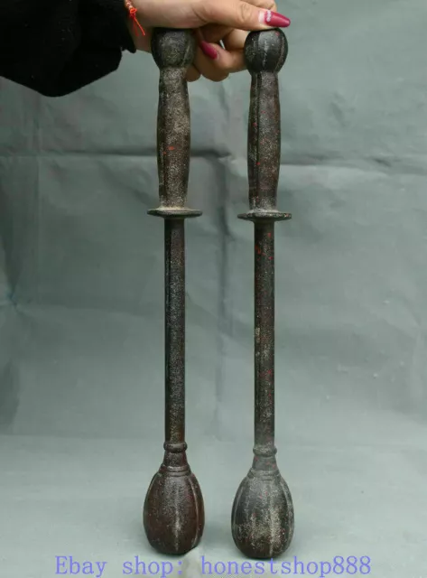 16.4" Antique Old China Bronze Dynasty Soldier Hammer Mace Weaponry Pair