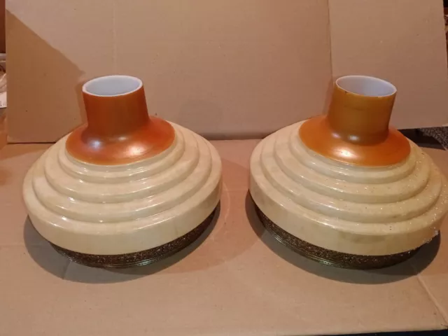 Vintage Pair Art Deco Banded Torchiere Floor Lamp Shade 10" Diameter 7 1/2" High