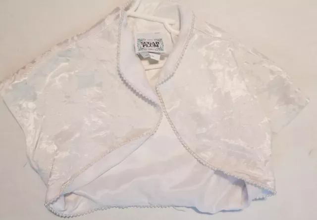 Girls Size 8 Sugar Plum White Jacket Cover up Bolero Vtg Faux Pearls Trim Floral