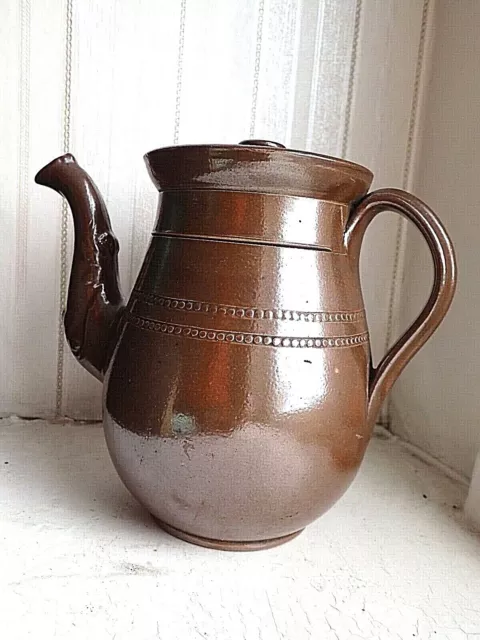 Antique Brampton SALTGLAZE Stoneware Chocolate Pot 19thC Derbys Nottinghamshire