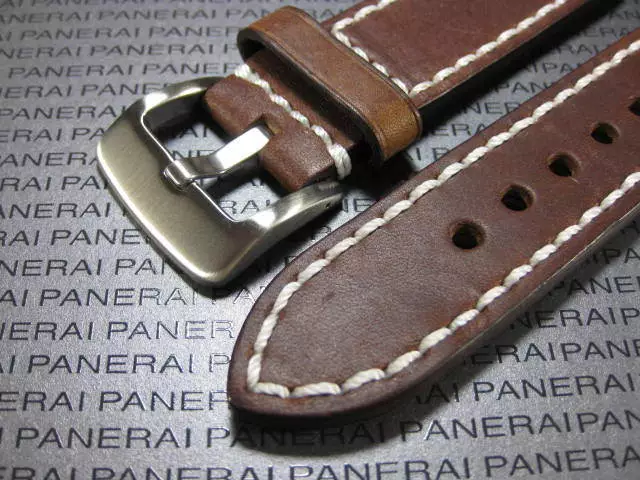 24mm Pam 1950 NEW COW LEATHER STRAP Dark Brown Watch BAND White Stitch 24 mm