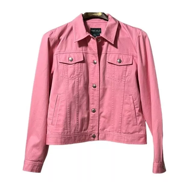 Ralph Lauren Jeans Co PInk Denim Jacket Size Large Collared Button Front