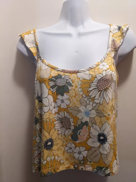 O'Neill Women's Juniors Medium Yellow Floral Cropped Ruffled Strap Top NWT