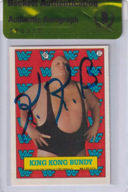 King Kong Bundy Signed 1987 Topps WWF Stickers Card #12 BAS COA WWE Autograph