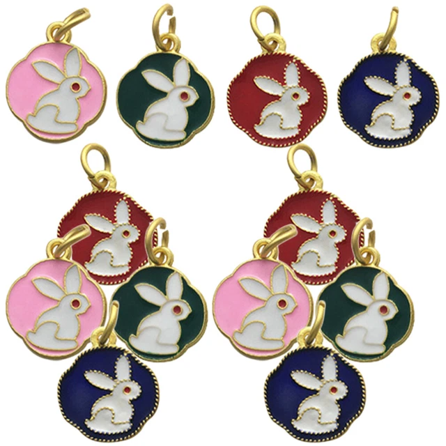 12 piezas Colgante redondo delicada aleación joyería hacer dijes de conejo