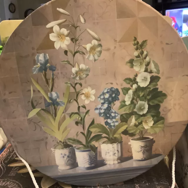 Round Hat Box~w/Chinoiserie Pots & Plants~Beautiful Graphics~12.25” Round X 5.25