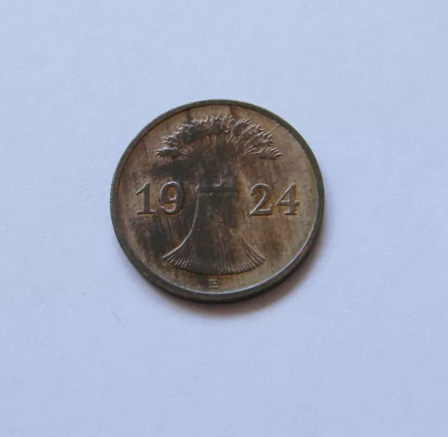 WEIMAR: 1 Reichspfennig 1924 E, J. 313, sehr schön/vorzüglich, TOLLE PATINA !!