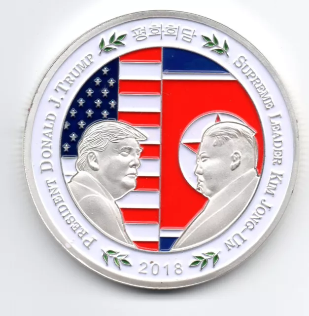 Donald Trump Silver Kim Jong Un Coin Peace Talks USA DPRK Old US President Retro