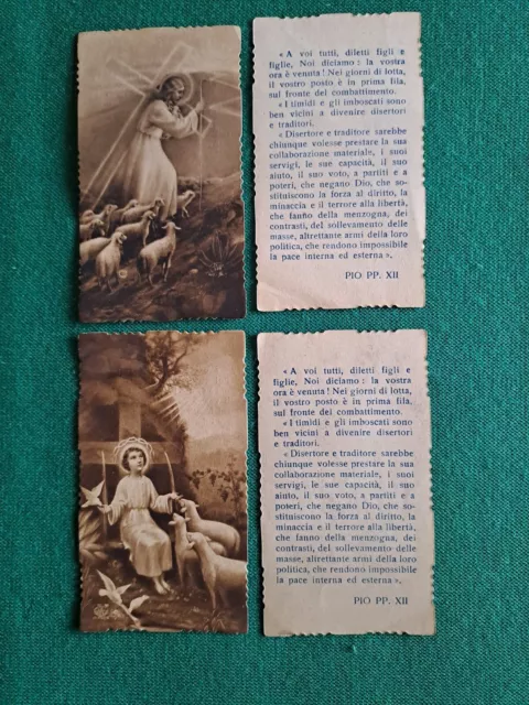 Lotto di 2 immaginette seppia con Gesù buon pastore, anni 50.