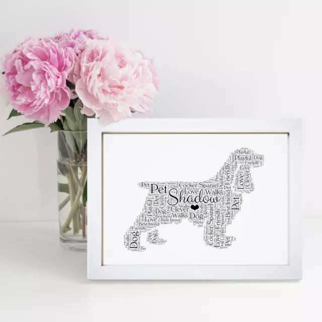 Personalisierter Cocker Spaniel Hund gerahmter Druck Haustierliebhaber Geschenk Wand Wort Kunst Geschenke