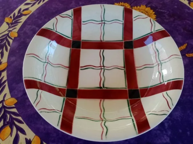 Plat Rond Creux ancien Sarreguemines Modèle Cambo Art Déco Rouge et Vert