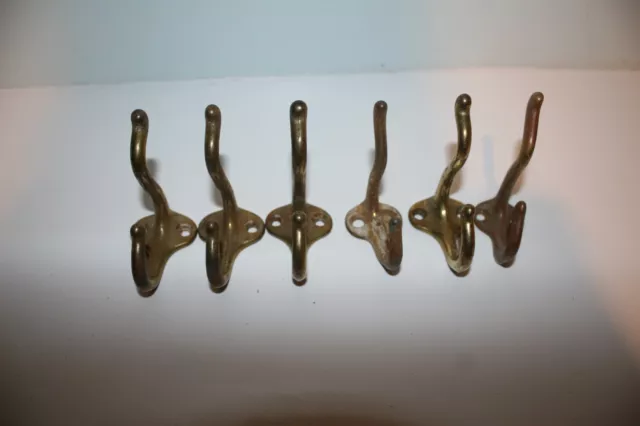 6 Vintage Brass Double Wall Hook Coat Hat Clothes Hanger