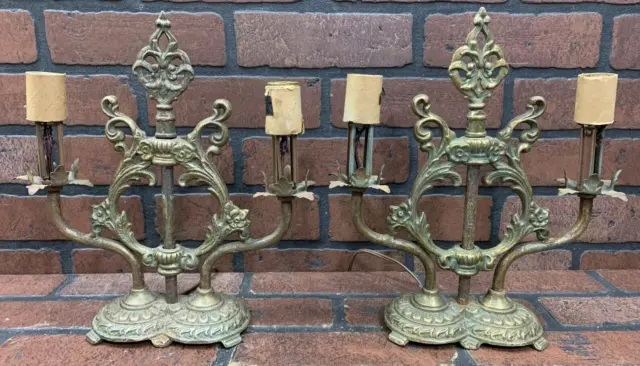 Antique Vintage Table Lamp Base Ornate Designs Double Pair