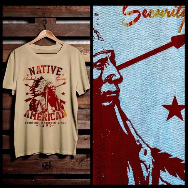 Native American T-shirt Indian Warrior Arrow tomahawk Indigenous headdress tee