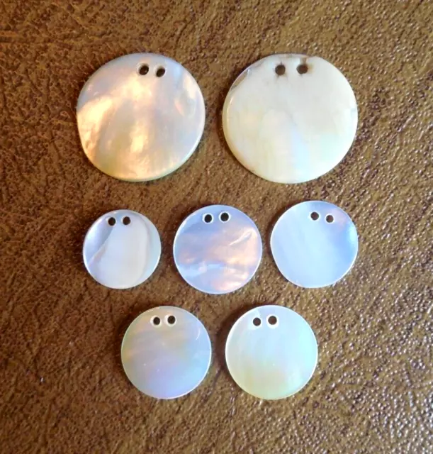 Vintage Mother of Pearl Shell 2 Hole Button Lot of 7 -7/8" & 5/8"