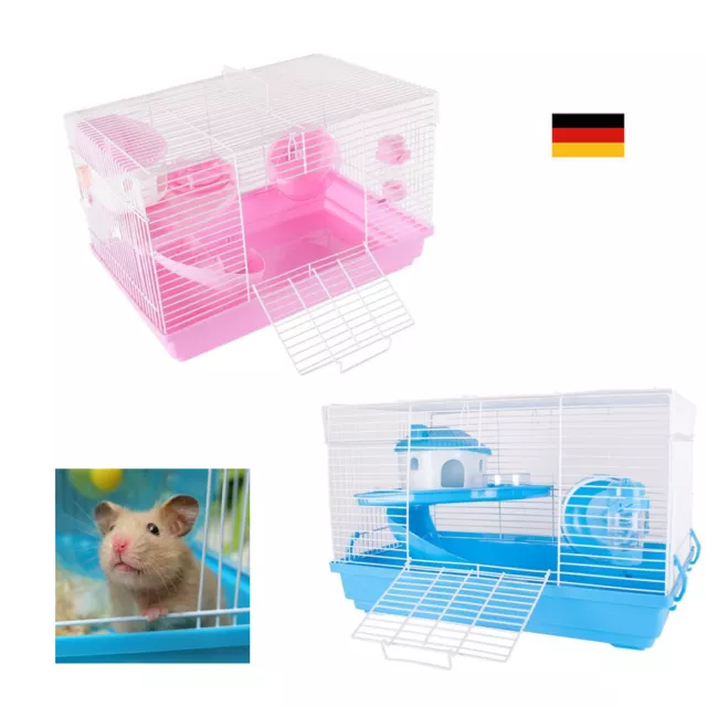 Hamsterkäfig Nagerkäfig Mäusekäfig mit Laufrad, Futterschüssel, Wasserflasche