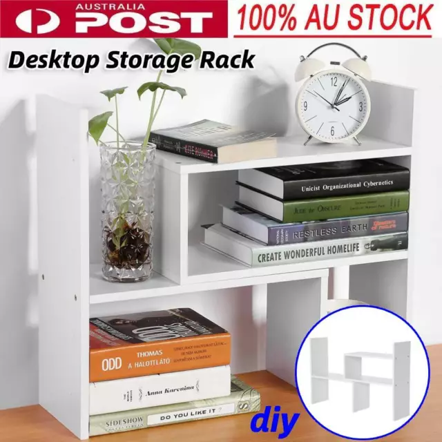 DIY Wood Shelf Desktop Storage Rack Office Table Desk Unit Organizer Bookshelf