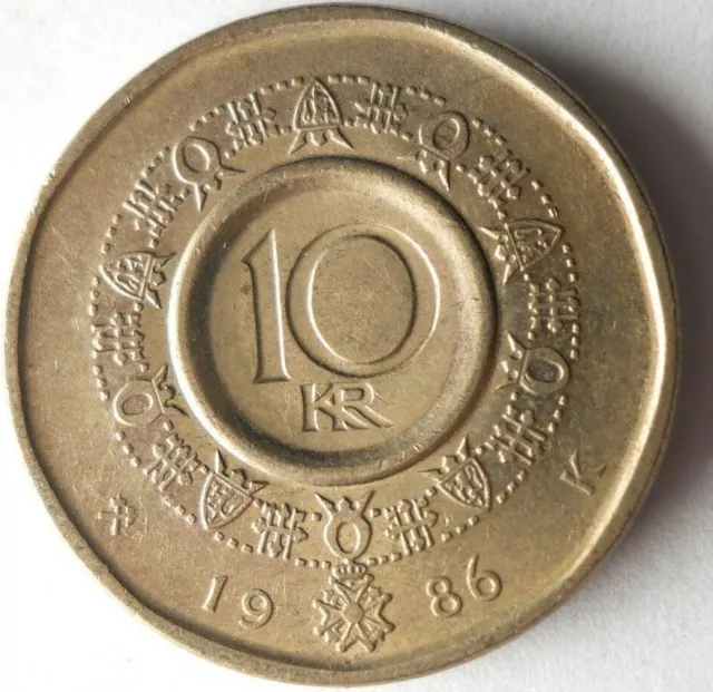 1986 NORWAY 10 KRONER - High Quality Coin - FREE SHIP - Bin #119